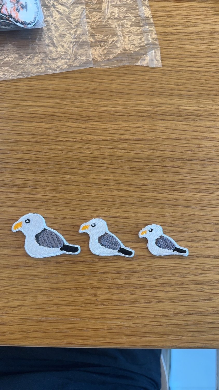 Three seagull embroidery patches in different sizes