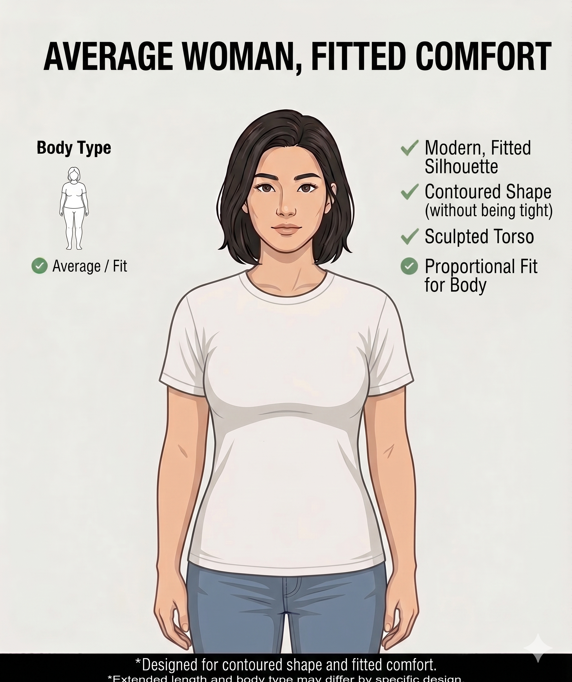 Average woman wearing Size 2 — comfortable everyday fit